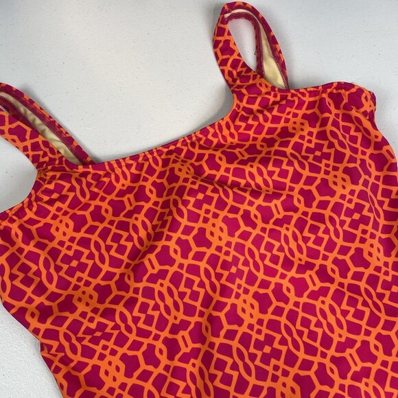 Lands' End Swim Suit‎ Women's Size 18 Geometric Red Orange Summer Pool Ocean - Picture 1 of 8